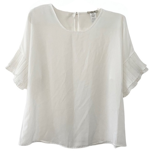 APRIL • White Sheer Ruffle Short Sleeve Top Blouse - Picture 1 of 7